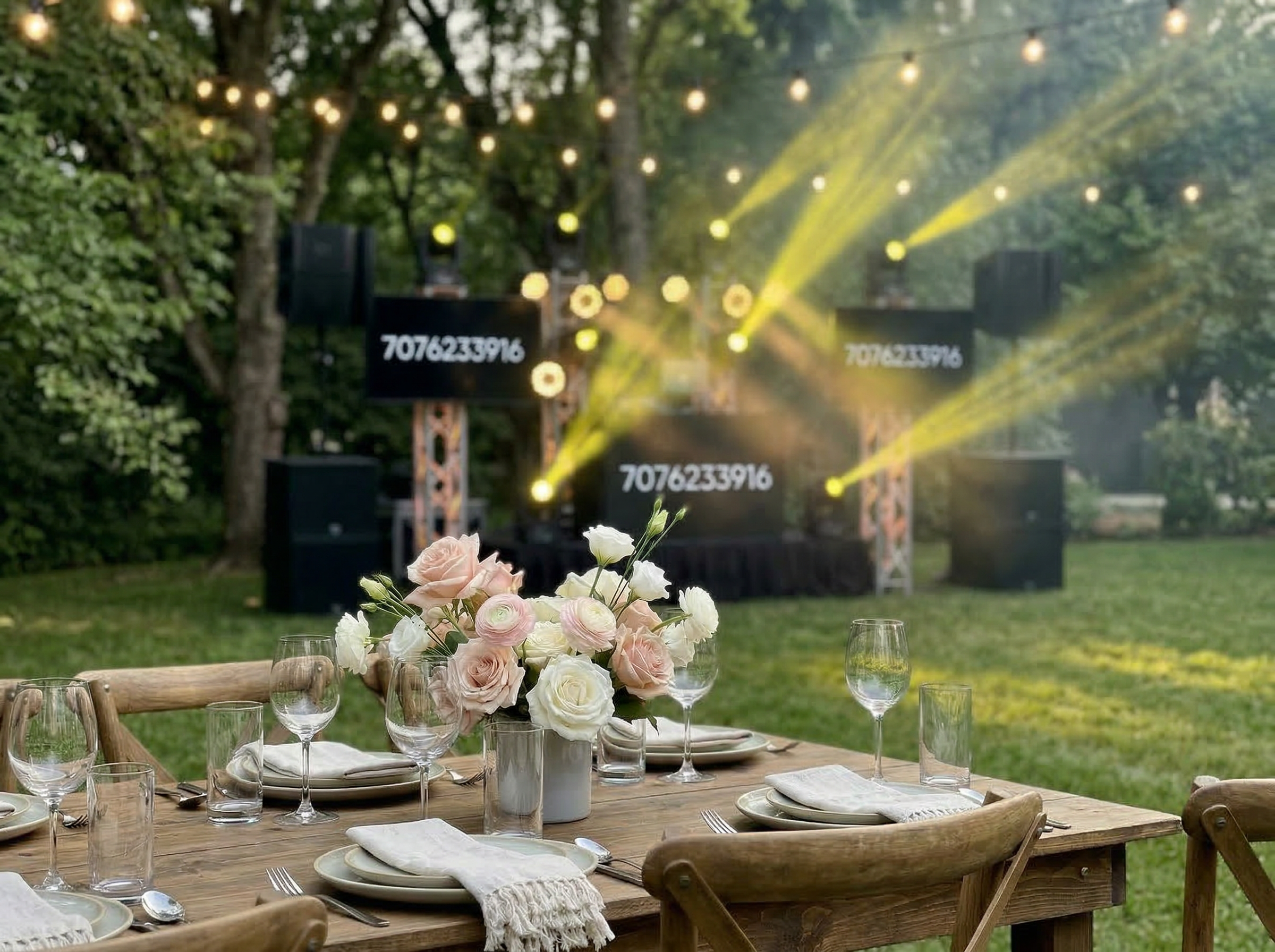 Wine country reception with stage lighting