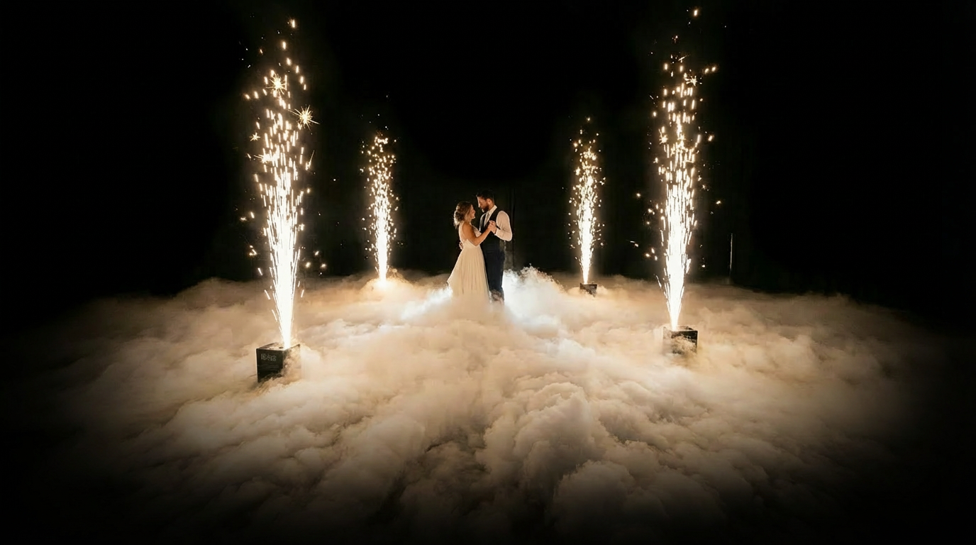 First dance with cold smoke and sparklers