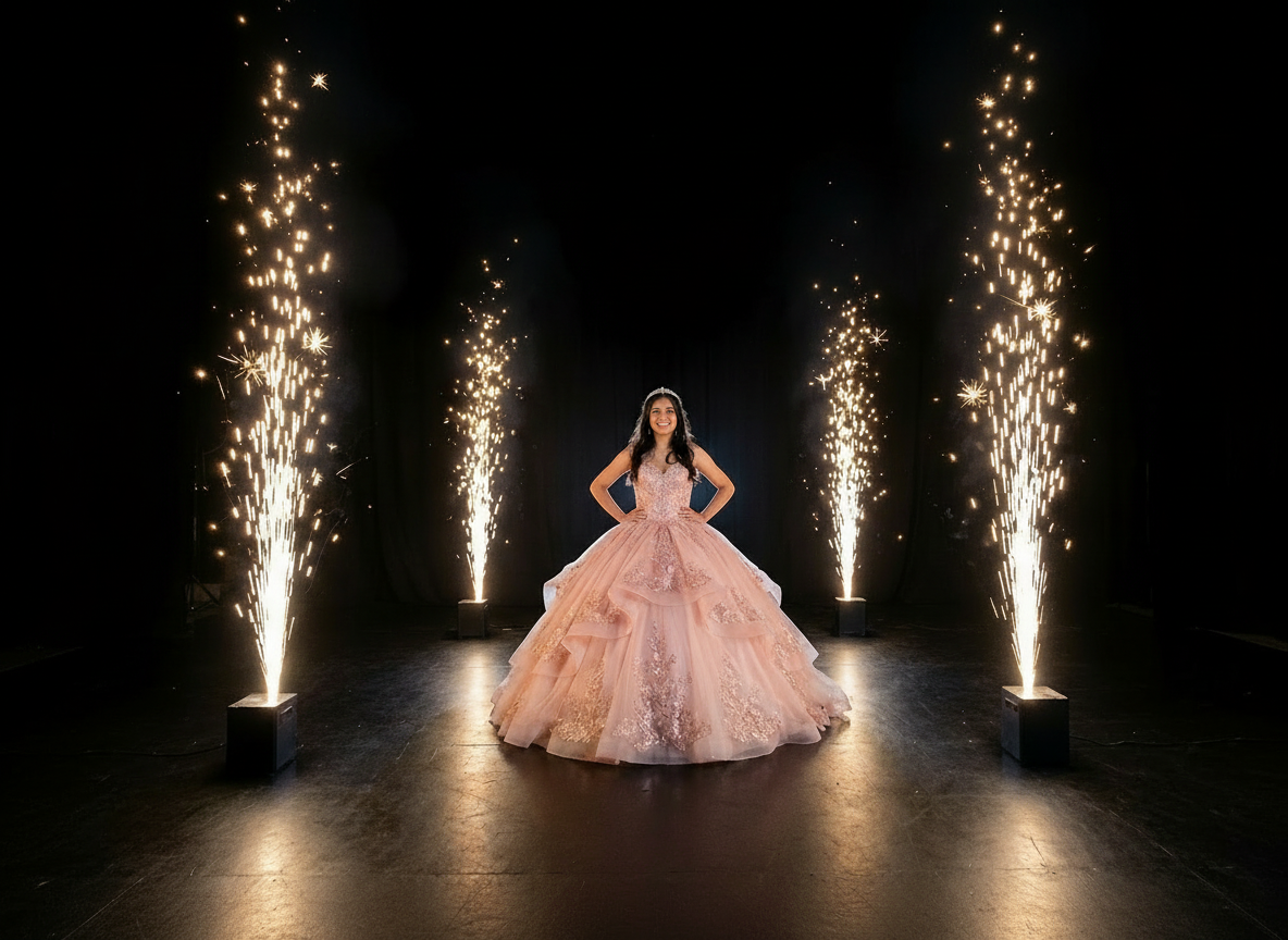 Quinceañera with sparkler walkway